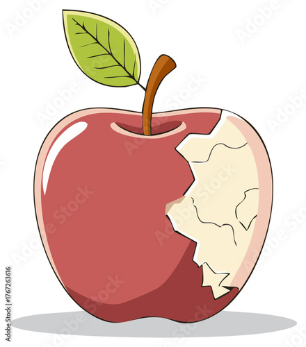 Illustration of a red apple with a large bite taken out, revealing its white flesh and seeds