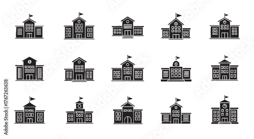 Set of school building icons in simple flat design style