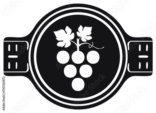 Elegant Winery Emblem with Grapes and Leaves in Black and White Style