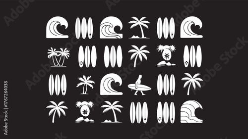 Vector art of collection of surfing and tropical icons