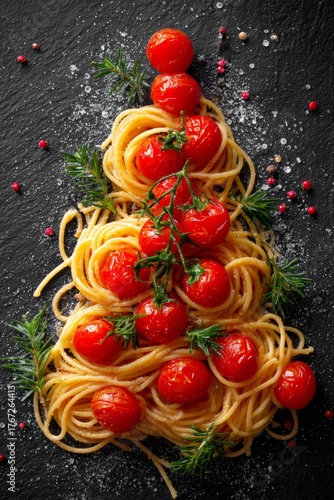 Christmas tree pasta representing festive holiday food concept