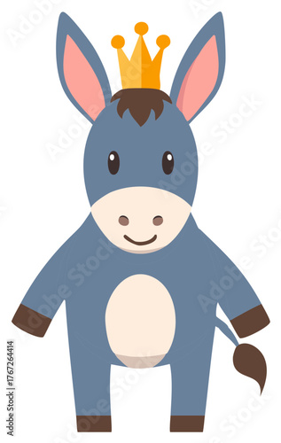 Cute cartoon donkey character with a golden crown royal animal illustration