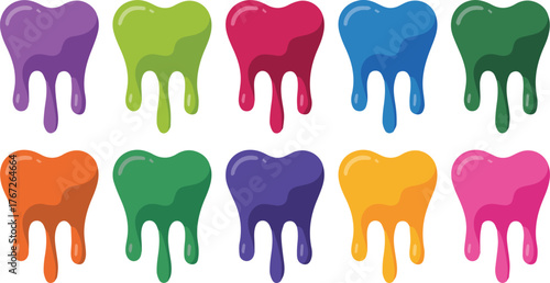 Vector art of collection of colorful dripping teeth