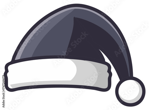 Festive Winter Cap Vector Graphic with Pom Pom, Holiday Celebration Apparel Cartoon Style