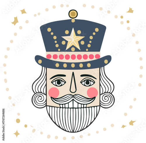 Whimsical Illustration of a Nutcracker Figure with Top Hat and Star Decoration