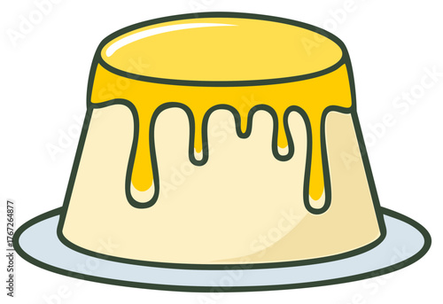 Pudding With Syrup Cartoon On Plate Vector Illustration Simple Dessert Icon Food
