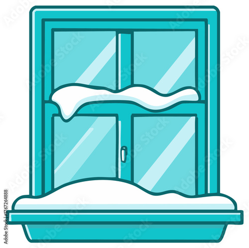 Winter Scene Cartoon Window Covered with Snow Windowpane Winter Holiday Window Sill Indoor Decoration