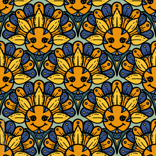 vintage seamless pattern inspired by art nouveau floral motifs, featuring elegant botanical with ornate lines and symmetry, perfect for textile, wallpaper, packaging, fabric, and stationery design