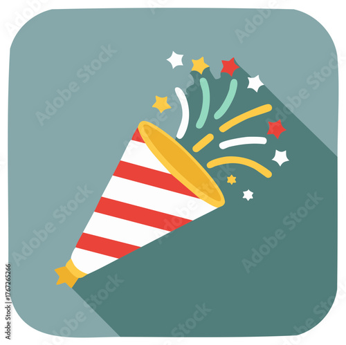 Party Popper Exploding with Confetti and Stars