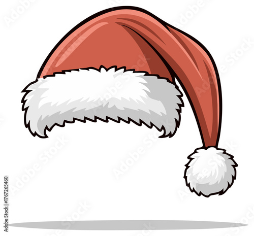 Cartoon Santa Hat with White Trim and Pom-Pom for Holiday Season Celebrations