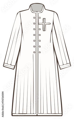 Clerical Robe Illustration with Cross Symbol Button Down Design Detailed Vector