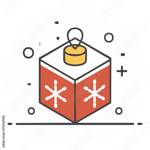 Holiday Ornament Cube with Snowflake Details and Simple Graphic Elements