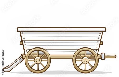Classic wooden wagon cart with large wooden wheels rural farm transportation vehicle illustration