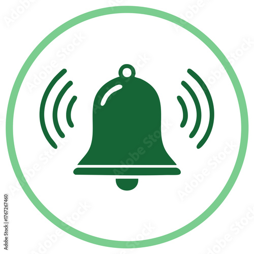 Ringing Notification Bell Icon in Green Circle Signaler Alerter Announcer Vector Isolated