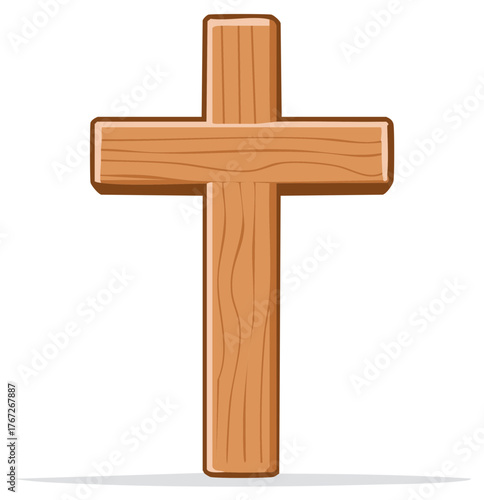 Isolated Wooden Cross Illustration for Religious Symbolism and Faith, Easter and Good Friday Concepts