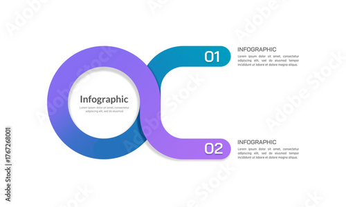 Circular Business Infographic Template with 2 Steps for Process Cycle and Connection Concept. Vector illustration.