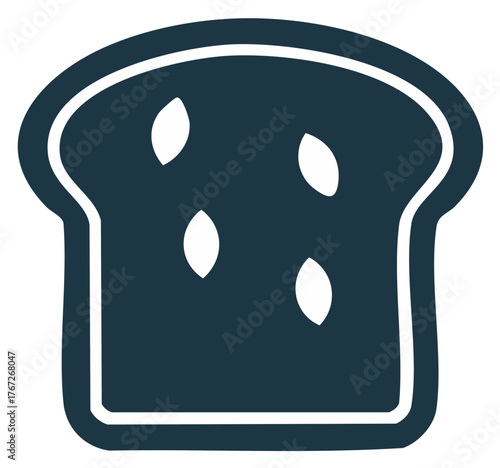 Single slice of seeded bread dark outline icon isolated on white background