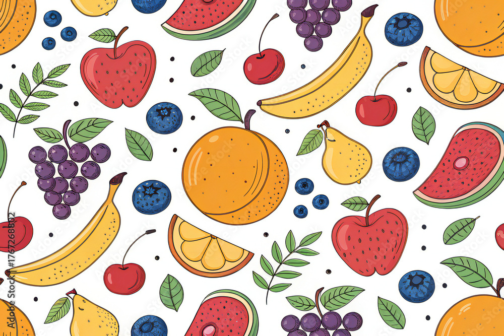 Seamless pattern of fresh fruits vector illustration for textile wallp