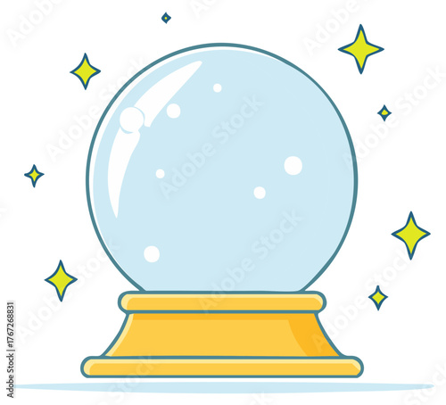 Cartoon fortune teller crystal ball with shining stars