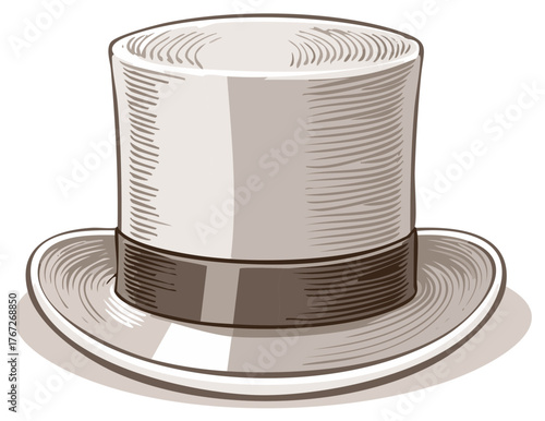 Hand drawn vintage top hat in a classic retro engraving sketch style
