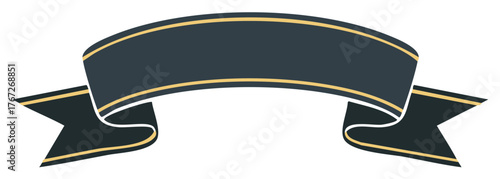 Elegant Dark Blue Ribbon Banner with Gold Accents for Titles Headers Text