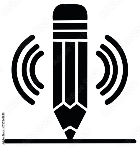 Creative Pencil Generating Sound Waves, Illustrative Graphite Tool Creating Visuals with Audio Resonance