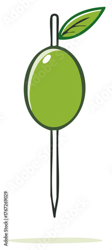 Green Olive on a Stick Cartoon Drawing Illustration