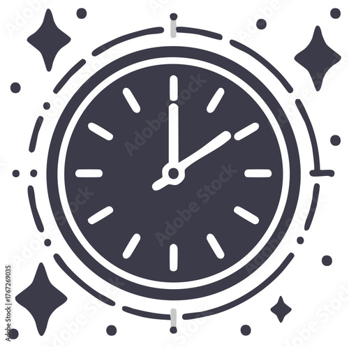 Decorative Clock Icon Illustration: Timing, Hours, Minutes, Decoration