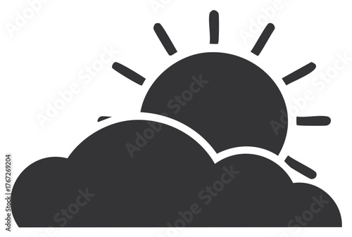 Sun Behind Cloud Graphic Dark Glyph Style Vector Illustration Weather Forecast Design