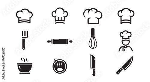 Culinary Icons Representing Cooking Baking and Food Preparation Tools