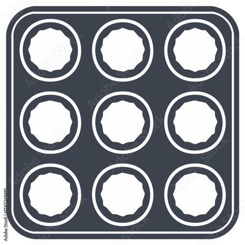 Baking Sheet with Nine Circular Depressions for Muffins or Cupcakes