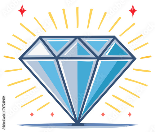 Sparkling blue diamond illustration bright shining gem valuable crystal icon
