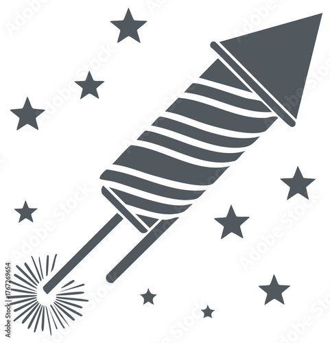 Single Fireworks Rocket Blasting Off Surrounded by Stars