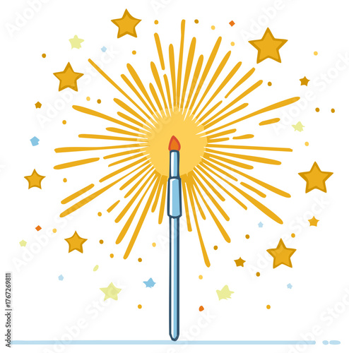Sparkler Celebration with Stars and Confetti for Festive Occasions Illustration