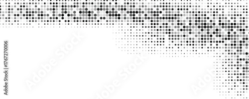 Black halftone wave background. Abstract grainy fluid texture. Dotted curved dot flow wallpaper. Grit swoosh overlay element for poster, banner, brochure, flyer, leaflet, template. Eps10