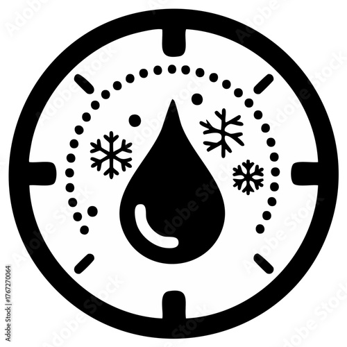 Water Drop with Snowflakes inside Dial: Humidifier Air Conditioning Icon