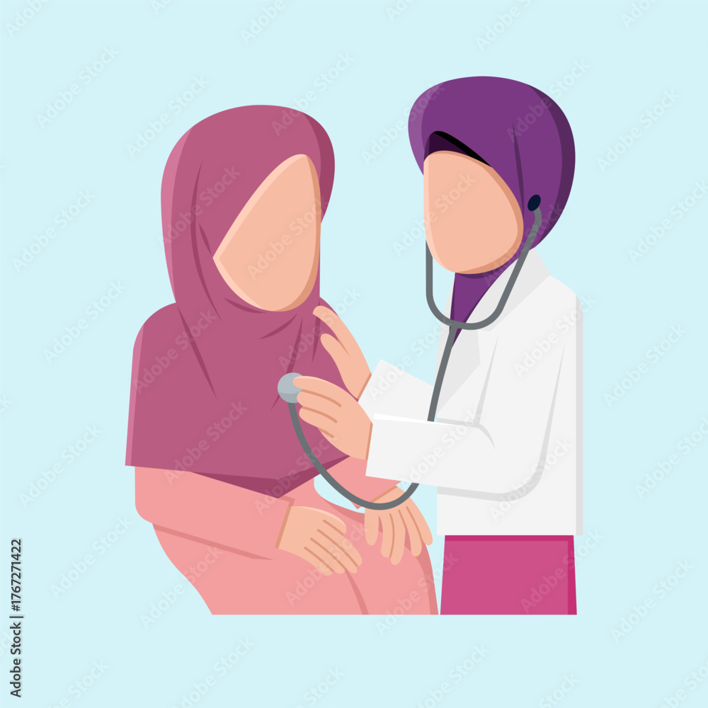 Obraz premium Muslim Doctor Examining Patient With Stethoscope