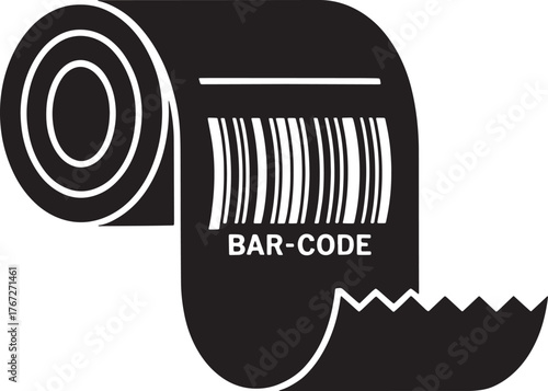 Bar-Code Receipt Silhouette Paper Roll Financial Commerce Data and Scanner Concept