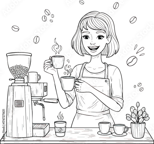 Happy Barista Serving Freshly Brewed Coffee with a Smile.
