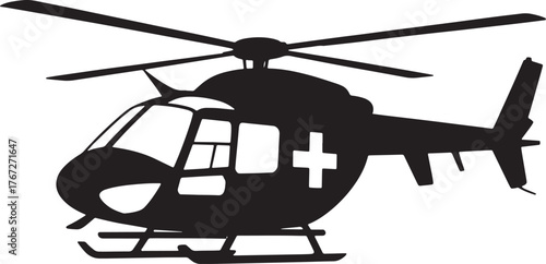 Emergency Air Evacuation Helicopter Vector Illustration Isolated Silhouette Medical Evacuation