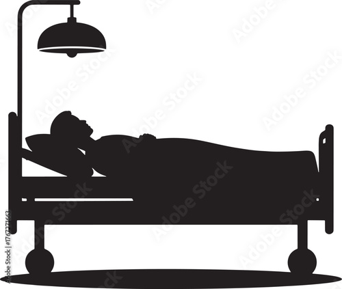 Hospital Bed with IV Drip Silhouette Vector Illustration Professional Medical Treatment, Comfort