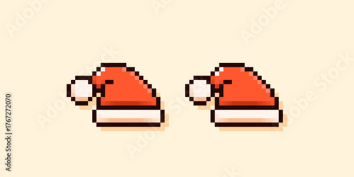 Pixel art red Christmas Santa hats.