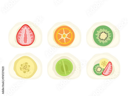 フルーツ大福（白餡）　イラストセット