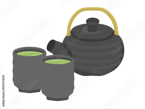 急須と緑茶　イラスト