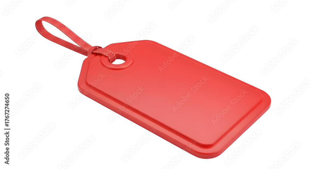 Fototapeta premium A plain red tag with a loop and string, isolated on transparent background