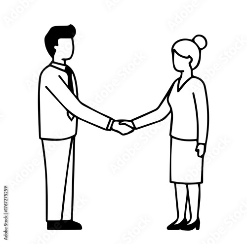 Business Woman and Man Handshake Outline PNG – Professional Partnership Silhouette Drawing