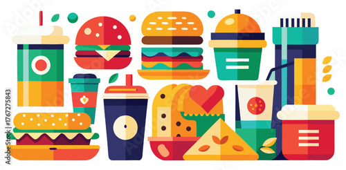 Flat Design Food and Drink Icons Set