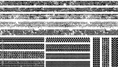 Tire Trace Track Vector Collection Representing Automotive Texture, Racing, and Vehicle Design Concept
