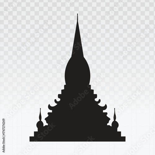 Silhouette of a Buddhist stupa or temple pagoda in black. This clean vector icon represents Asian architecture, culture, spirituality, and travel, ideal for branding and graphic design.