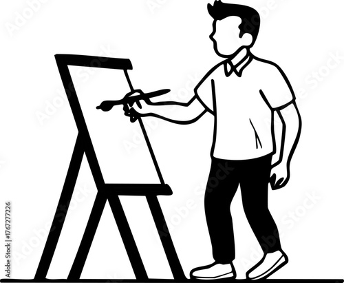 Artist painting on easel, creative professional drawing in studio, freelance artist depicting artwork with brush and canvas, inspiration and imagination